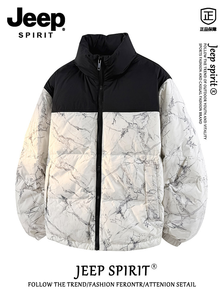 Jeep spirit白カモフラ迷彩冬のダウンジャケット男性用継ぎ手衝突色のパンジャケット保温コート男性