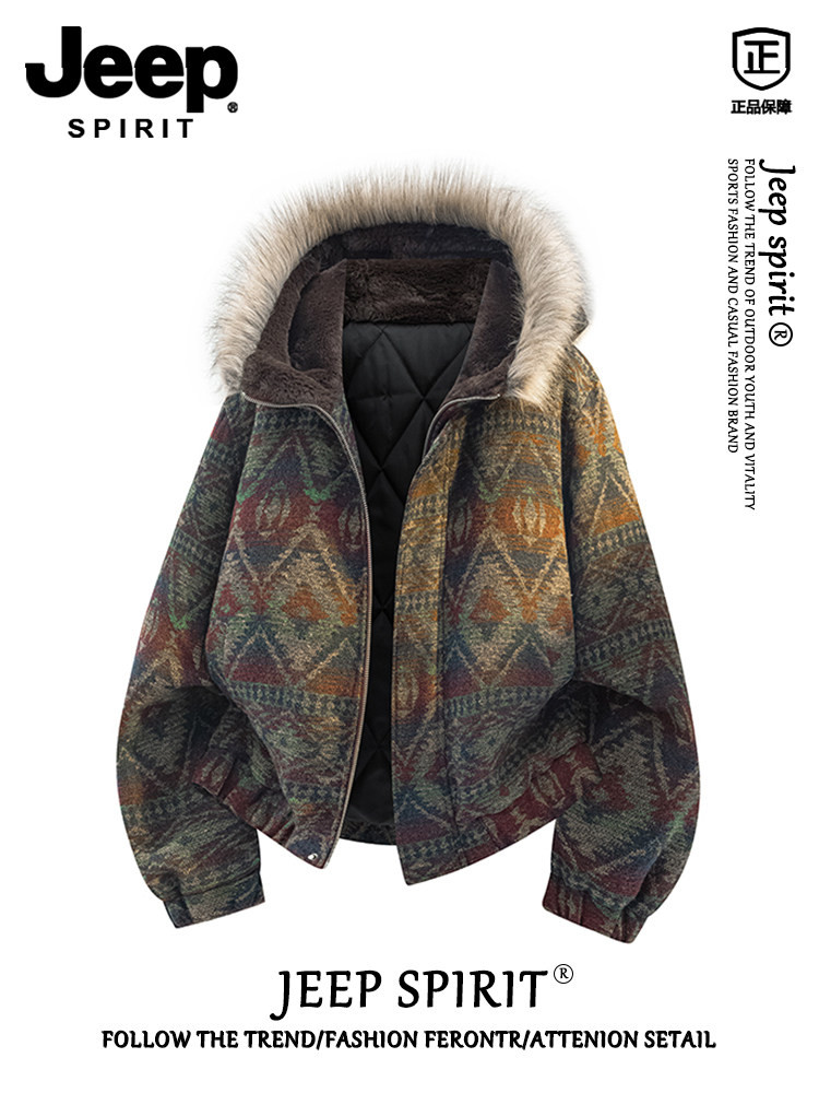 Jeep spirit民族風座山彫ダウン綿入れ男性秋冬厚手保温綿入れコート男性金