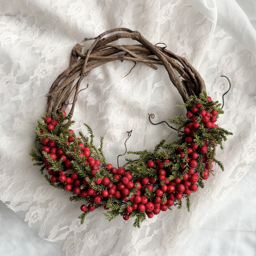 値下げ 南天のドライフラワーハーフリース 冬の色どり 縁起物 節分飾り