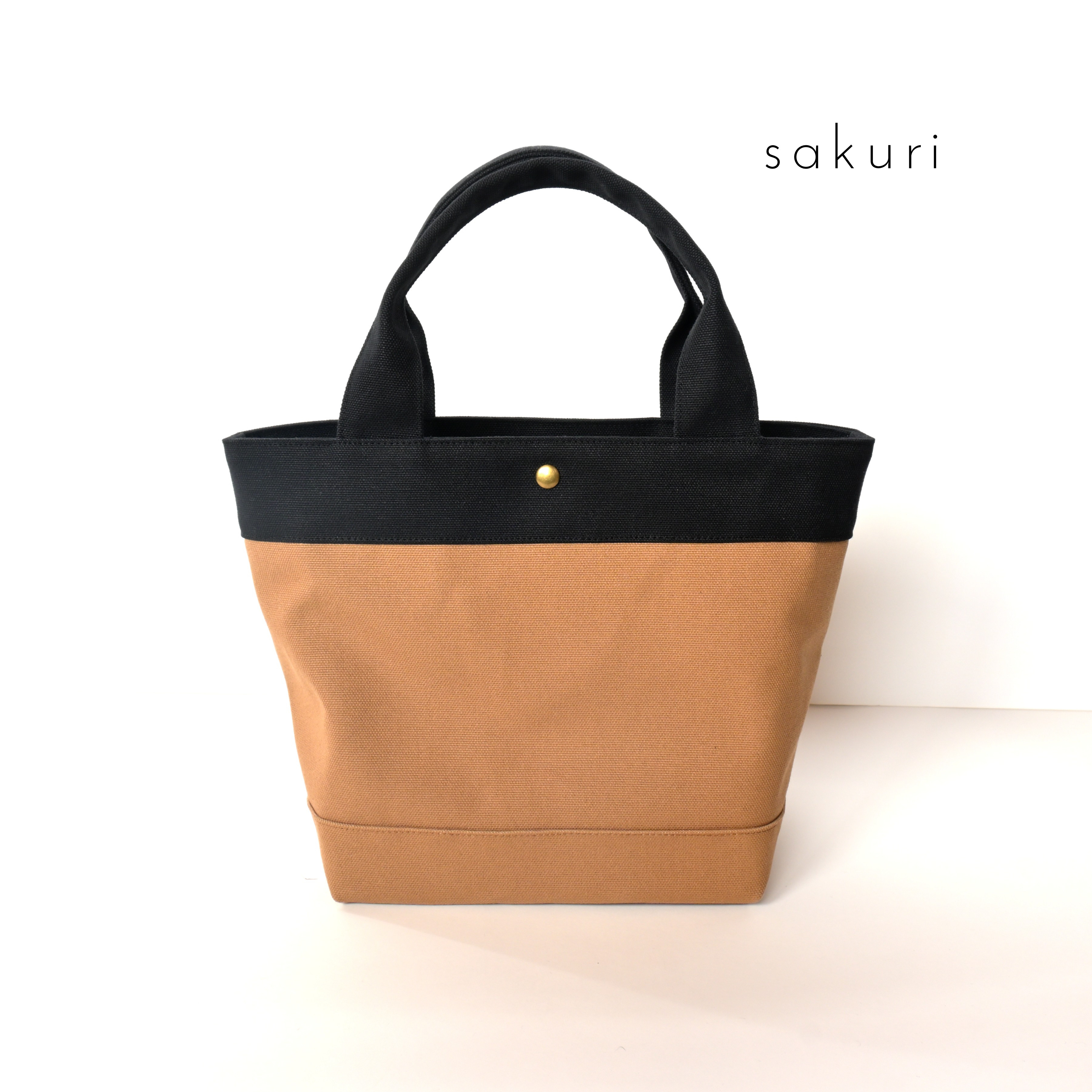【春の超早割2026】倉敷帆布　大人のきれいめトートバッグ♪キャメル×ブラック