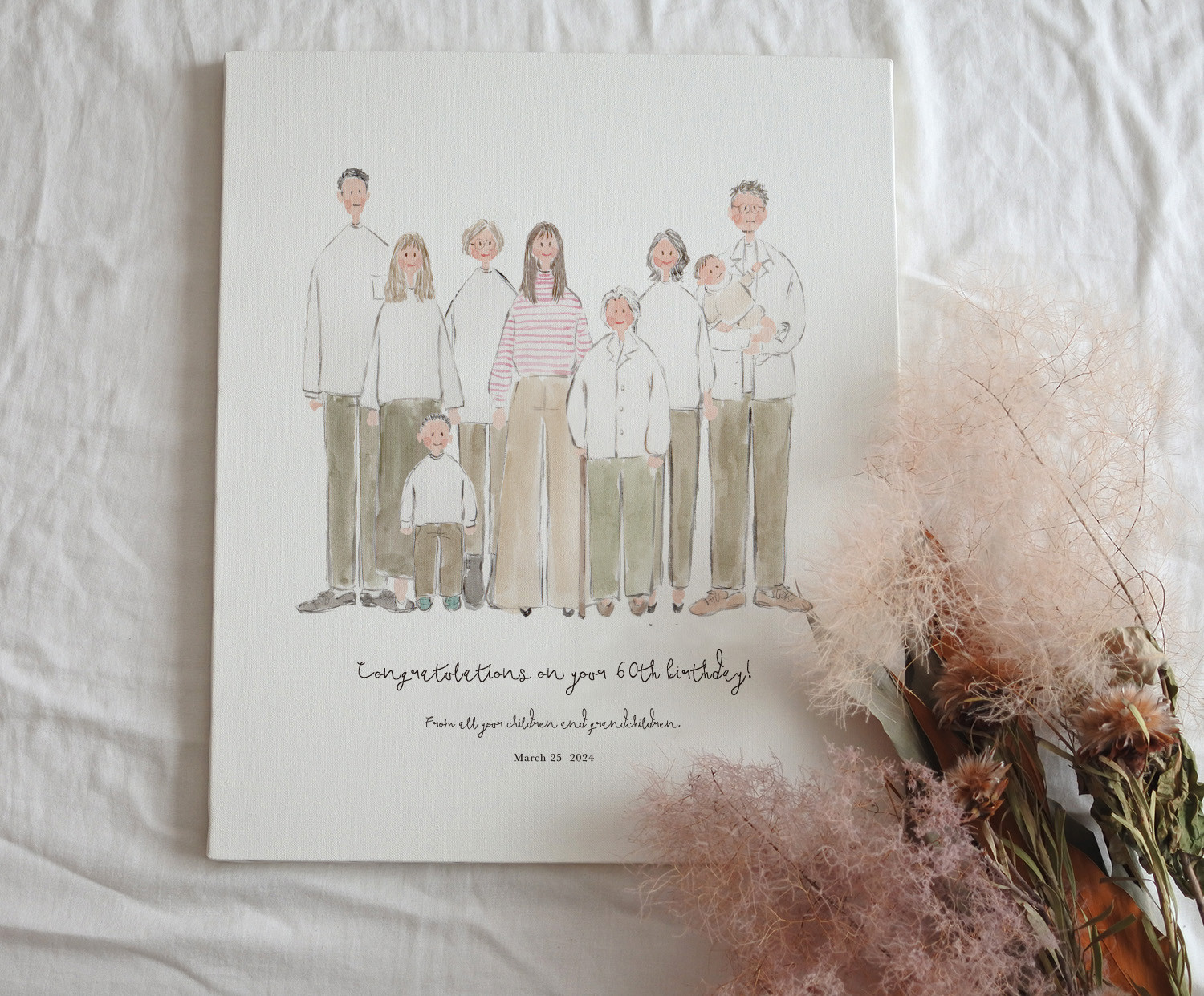 【F4号 敬老の日　祖父母様へのギフト】オーダーメイド　似顔絵キャンバスパネル