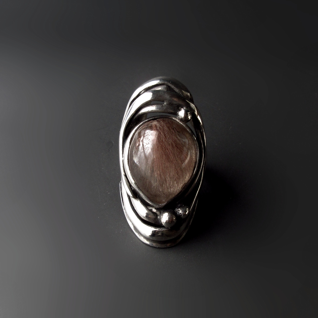 スモーキーピンク・アンフィボールクォーツのシルバーリング