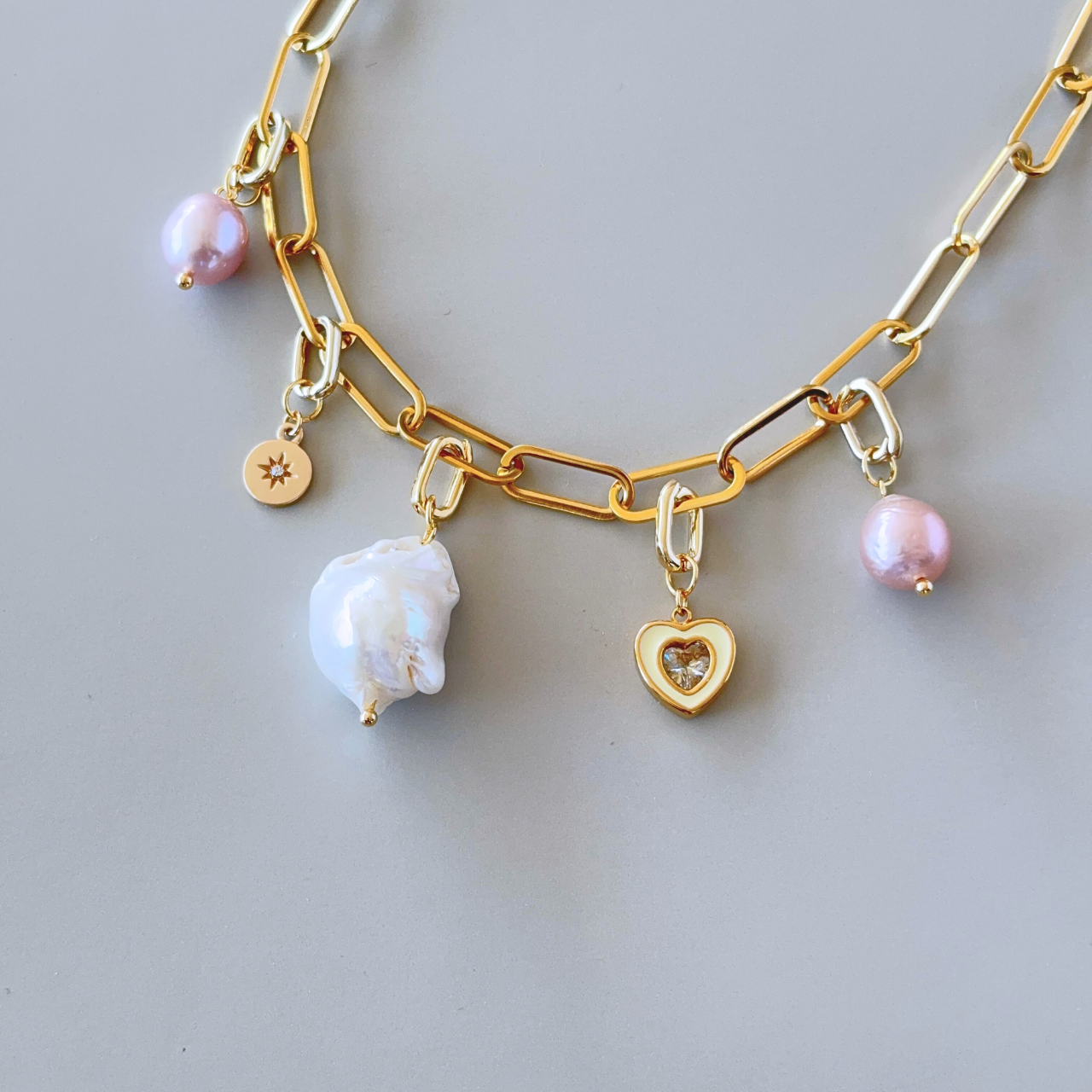 【誕生月チャーム】2way・3way バロックパール チェーンネックレス〈4月〉｜淡水パール ゴールド 誕生月チャーム