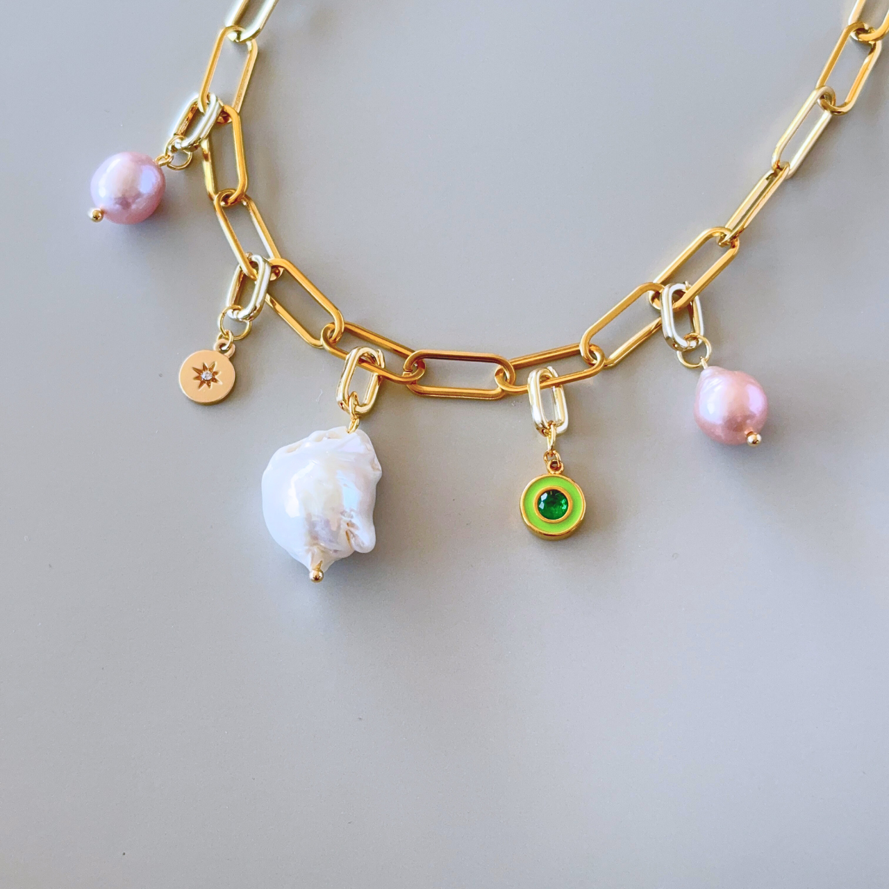 【誕生月チャーム】2way・3way バロックパール チェーンネックレス〈5月〉｜淡水パール ゴールド 誕生月チャーム