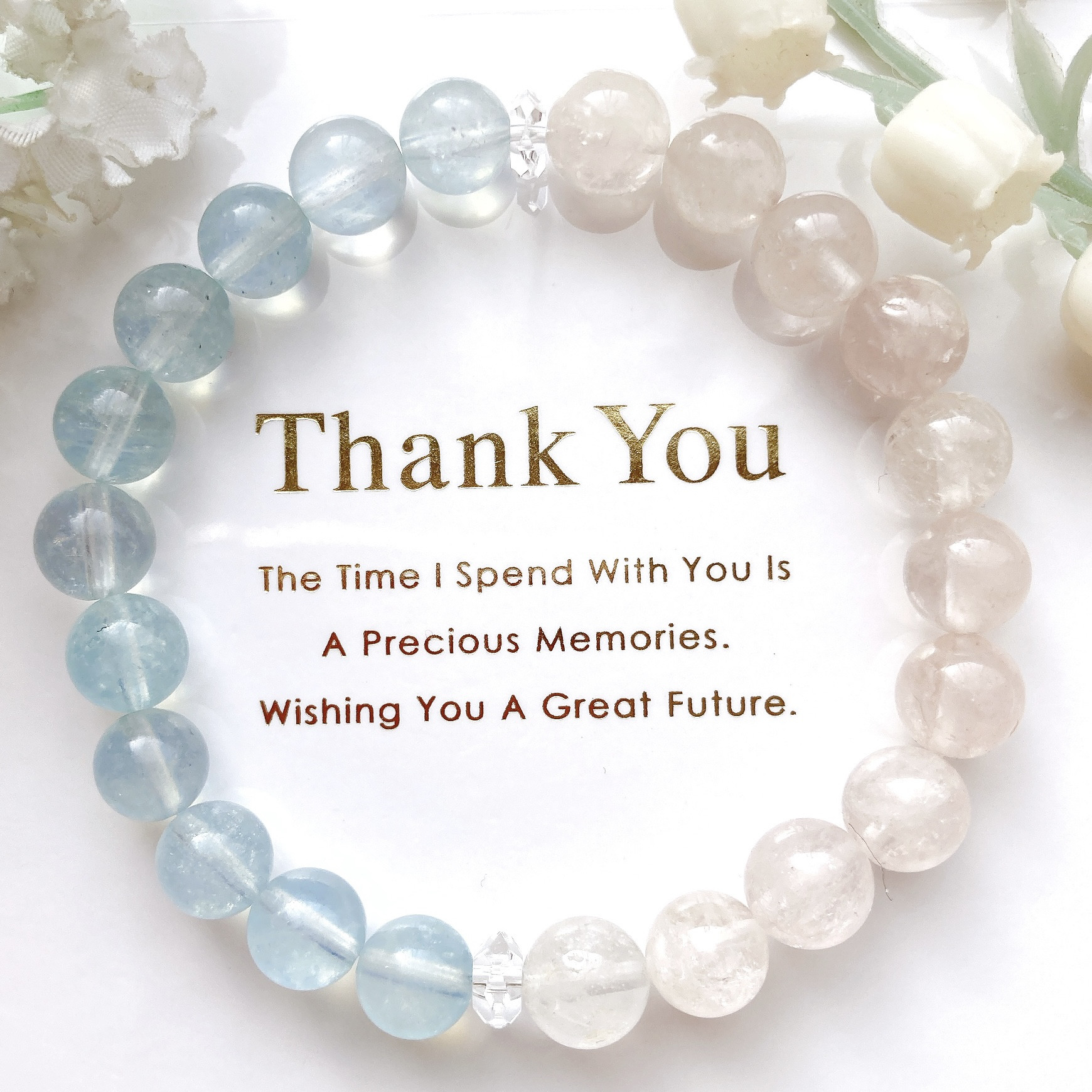 ピンクブルーアクアマリン天然石ブレスレット