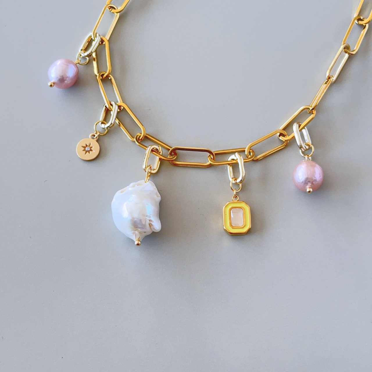 【誕生月チャーム】2way・3way バロックパール チェーンネックレス〈6月〉｜淡水パール ゴールド 誕生月チャーム