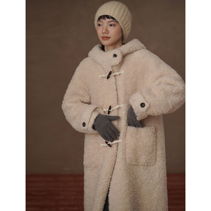 オーストラリア産100%ベビーシャーリング シルキーな肌触りのフード付きロングコート#901