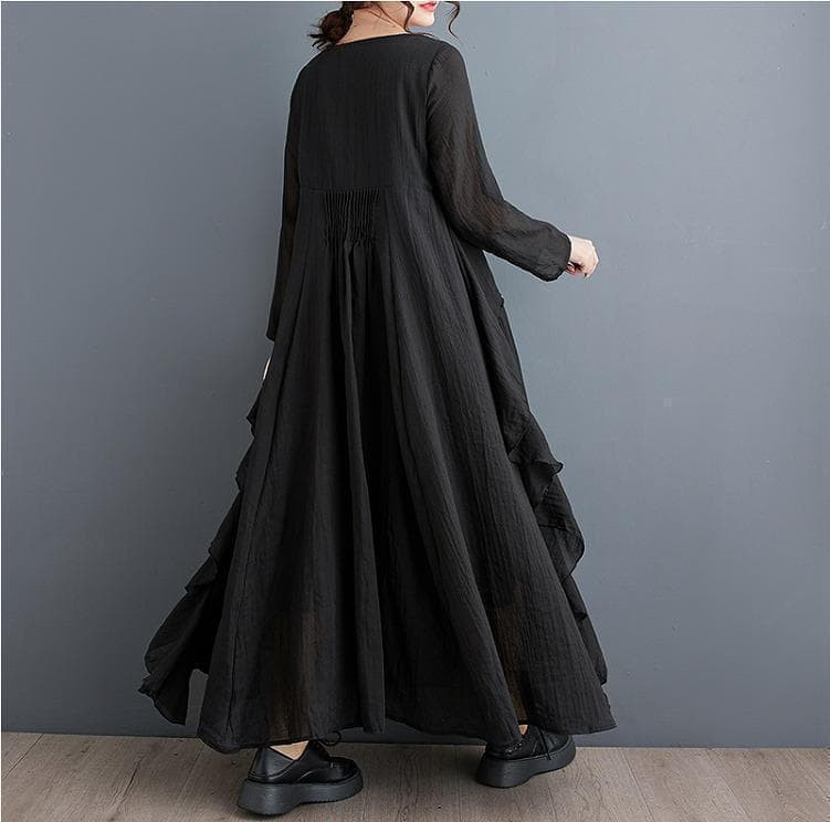 大きいサイズ 新品 3L前後 黒 ロングワンピース マキシ丈ワンピース プリーツ