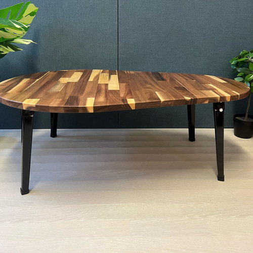 送料無料】 ローテーブル だるま形 90cm 60cm アカシア 折りたたみ脚