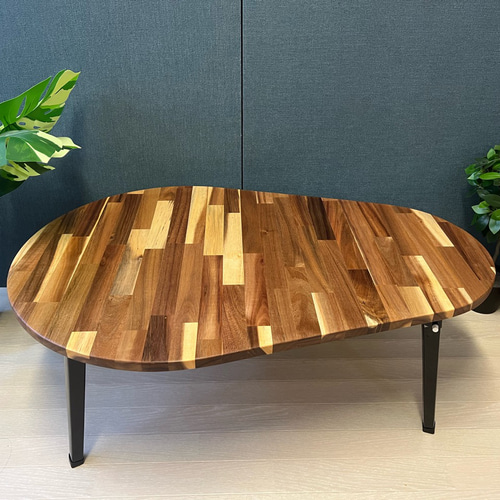 送料無料】 ローテーブル だるま形 90cm 60cm アカシア 折りたたみ脚