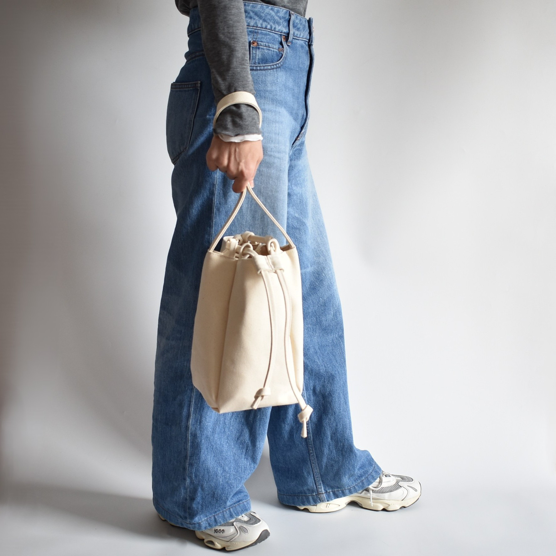 RING MINI TOTE BAG(キナリ)ワンハンドル 巾着 帆布 トート  肩掛け コンパクト