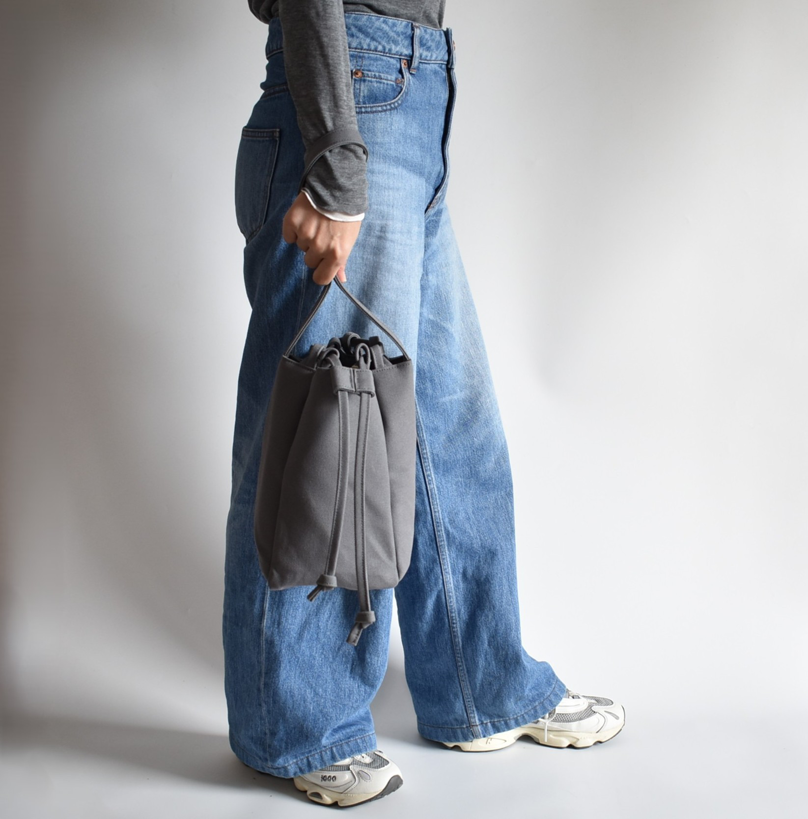 RING MINI TOTE BAG(ダークグレー)ワンハンドル 巾着 帆布 トート  肩掛け コンパクト