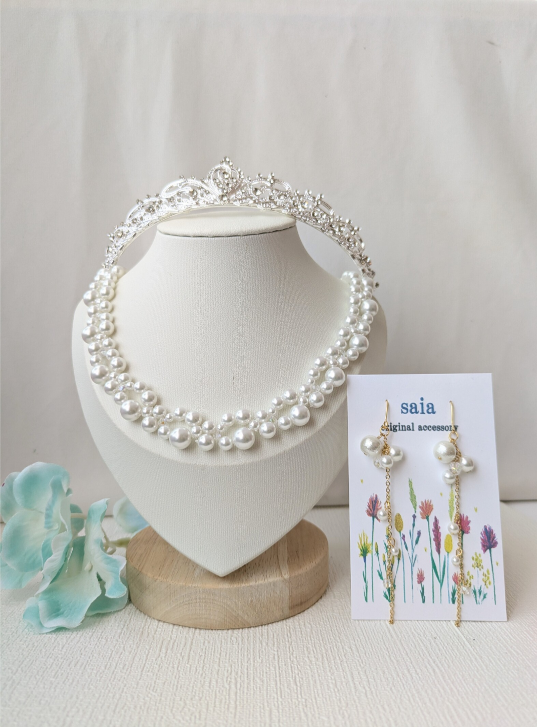 低めティアラとパールのブライダルセット｜上品で控えめな花嫁アクセサリー【一点もの】結婚式・前撮り・成人式・パーティー