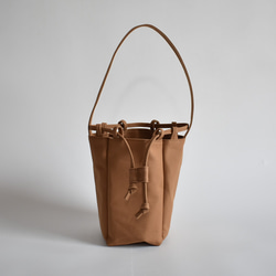 RING MINI TOTE BAG(モカ/ベージュ)ワンハンドル 巾着 帆布 トート  肩掛け コンパクト 12枚目の画像