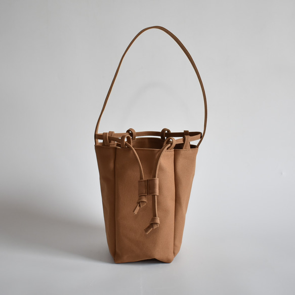 RING MINI TOTE BAG(モカ/ベージュ)ワンハンドル 巾着 帆布 トート  肩掛け コンパクト 12枚目の画像