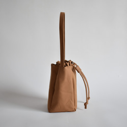 RING MINI TOTE BAG(モカ/ベージュ)ワンハンドル 巾着 帆布 トート  肩掛け コンパクト 11枚目の画像