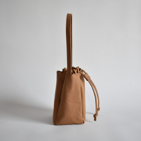 RING MINI TOTE BAG(モカ/ベージュ)ワンハンドル 巾着 帆布 トート  肩掛け コンパクト 11枚目の画像