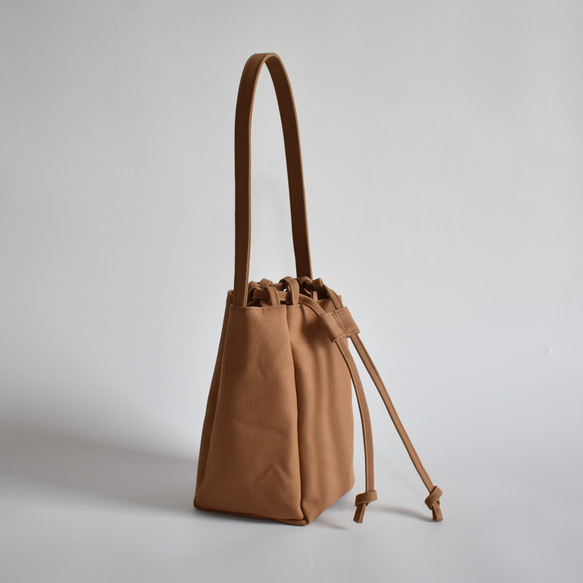 RING MINI TOTE BAG(モカ/ベージュ)ワンハンドル 巾着 帆布 トート  肩掛け コンパクト 10枚目の画像