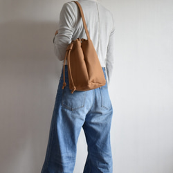 RING MINI TOTE BAG(モカ/ベージュ)ワンハンドル 巾着 帆布 トート  肩掛け コンパクト 3枚目の画像