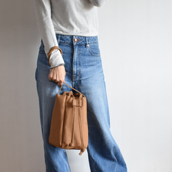 RING MINI TOTE BAG(モカ/ベージュ)ワンハンドル 巾着 帆布 トート  肩掛け コンパクト 8枚目の画像