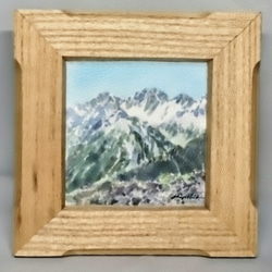 穂高連峰(常念岳より)」水彩10×10cm約桐額16×16cm 絵画 山の絵描き