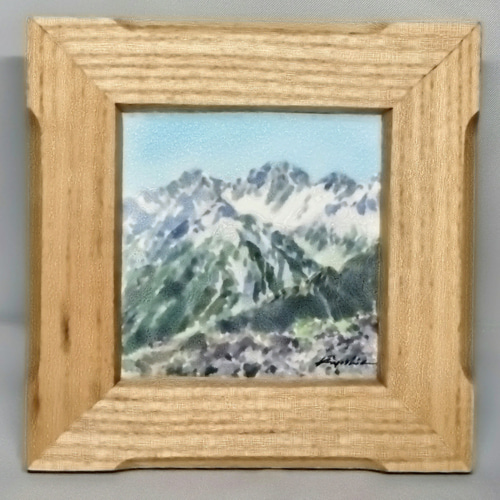 穂高連峰(常念岳より)」水彩10×10cm約桐額16×16cm 絵画 山の絵描き