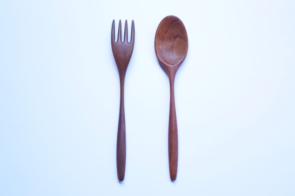 大型木質咖哩勺叉套裝（胡桃木色） 第1張的照片