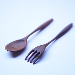 大型木質咖哩勺叉套裝（胡桃木色） 第3張的照片