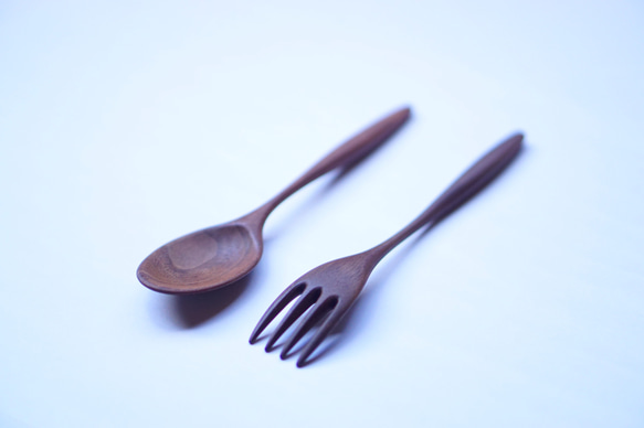 大型木質咖哩勺叉套裝（胡桃木色） 第3張的照片
