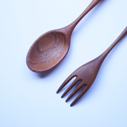 大型木質咖哩勺叉套裝（胡桃木色） 第2張的照片