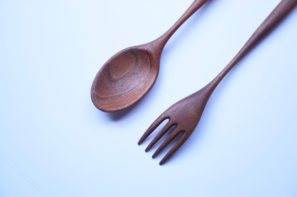 大型木質咖哩勺叉套裝（胡桃木色） 第2張的照片