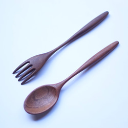 大型木質咖哩勺叉套裝（胡桃木色） 第7張的照片