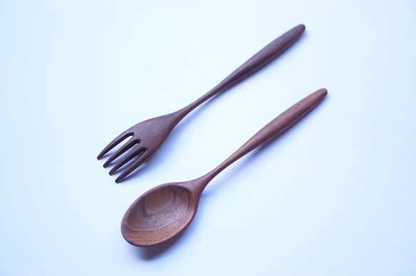 大型木質咖哩勺叉套裝（胡桃木色） 第7張的照片