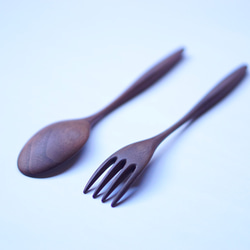 大型木質咖哩勺叉套裝（胡桃木色） 第4張的照片