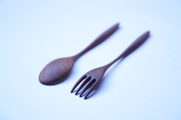 大型木質咖哩勺叉套裝（胡桃木色） 第4張的照片