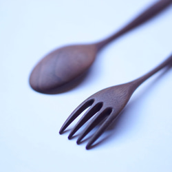 大型木質咖哩勺叉套裝（胡桃木色） 第5張的照片