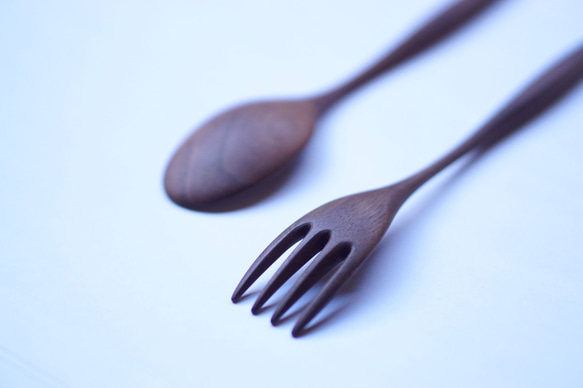 大型木質咖哩勺叉套裝（胡桃木色） 第5張的照片