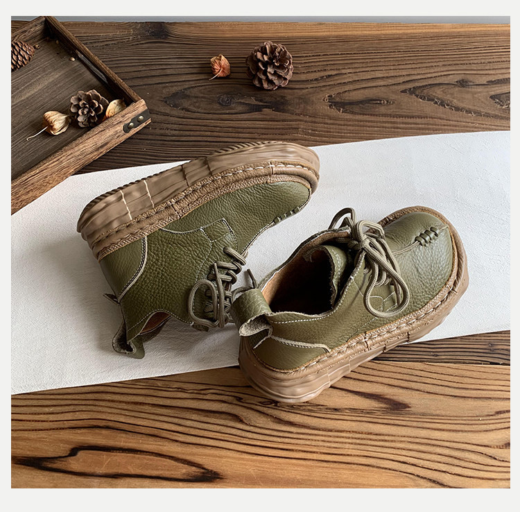 頭層牛革製 女性用厚底ショートブーツ 2025 年ウィンターモデル｜ブサカワ大トゥデザイン フリース入りマーティンブーツ