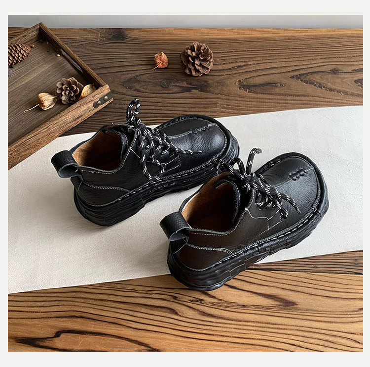 頭層牛革製 女性用厚底ショートブーツ 2025 年ウィンターモデル｜ブサカワ大トゥデザイン フリース入りマーティンブーツ