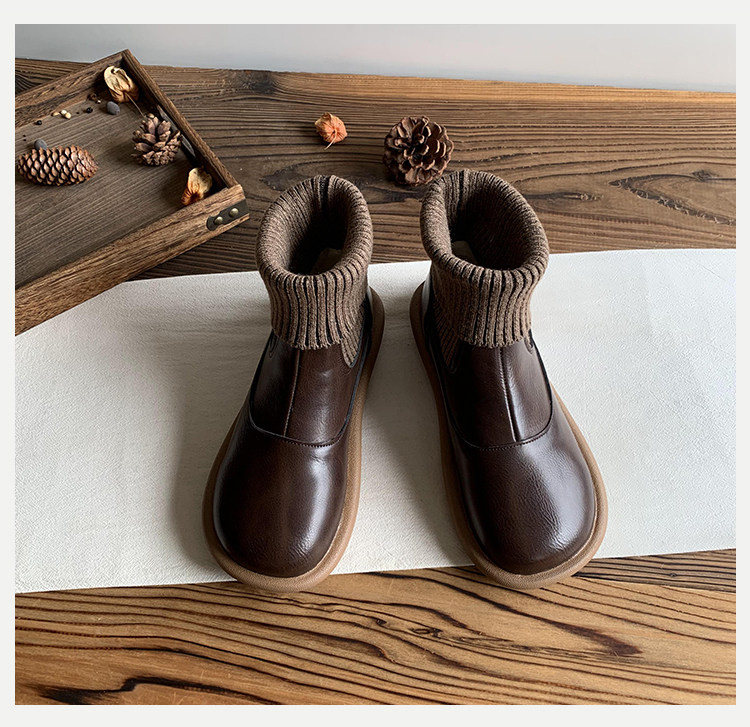 2025 年ウィンターモデル｜ニットカフス付き女性用マーティンブーツ｜フリース入り 脚長効果 UP レトロ風ショートブー 7,469円