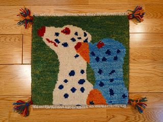 Creema限定】ペルシャ ギャッベ　ミニマット　横41x38cm　犬　グリーン　T8171