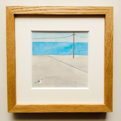 一点物】原画「海を望む」 ※木製額縁入り（18㎝角）・水彩・イラスト