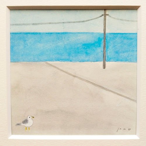 一点物】原画「海を望む」 ※木製額縁入り（18㎝角）・水彩・イラスト