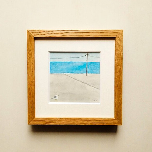 一点物】原画「海を望む」 ※木製額縁入り（18㎝角）・水彩・イラスト