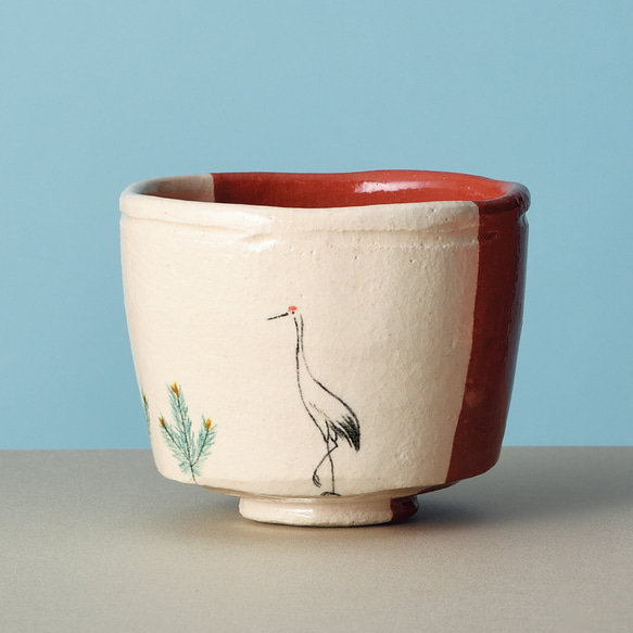 2026正月 新年 楽焼〚鶴松〛抹茶碗 茶入印 茶道具 季節茶碗 新春 贈答