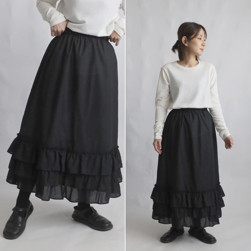 夏SALE 85cm シルキーコットン 贅沢3段フリル裾 ギャザー