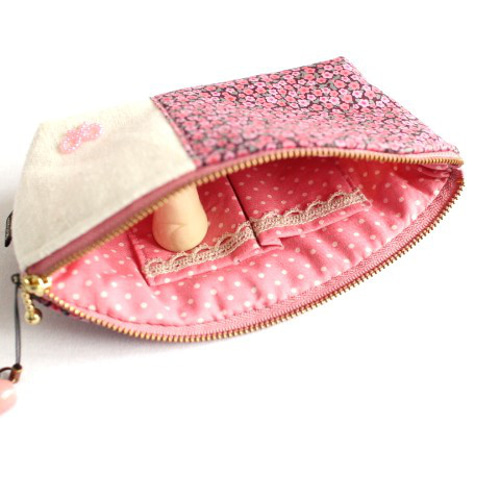 ハンドメイド☆横長ポーチ 感謝セール♪ 横長ポーチ・内ポケット付き/ソープ・水色 ポーチ