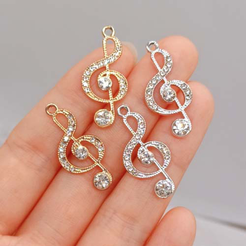 音符チャーム　ゴールド&ダイヤ 音符 おんぷ チャーム ゴールド シルバー 金属 音楽 吹奏楽 ト音記号