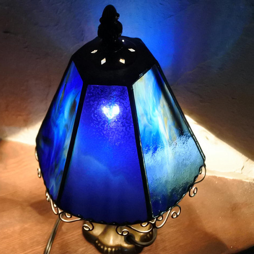 一点物 早い者勝ち! 「静夜 」ブルー ステンドグラスランプ