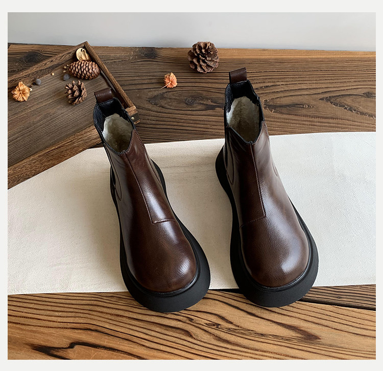 2025 年ウィンター新モデル 森系レトロ 女性用厚底大トゥマーティンブーツ｜フリース入り薄手綿入り イングランドスタイ